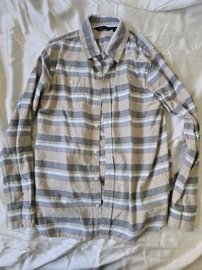 Janie and Jack Flannel Blue and Beige Striped Shirt